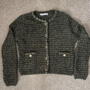 Mango Women's Green/Gold Lady Cardigan sweater  with Button Details